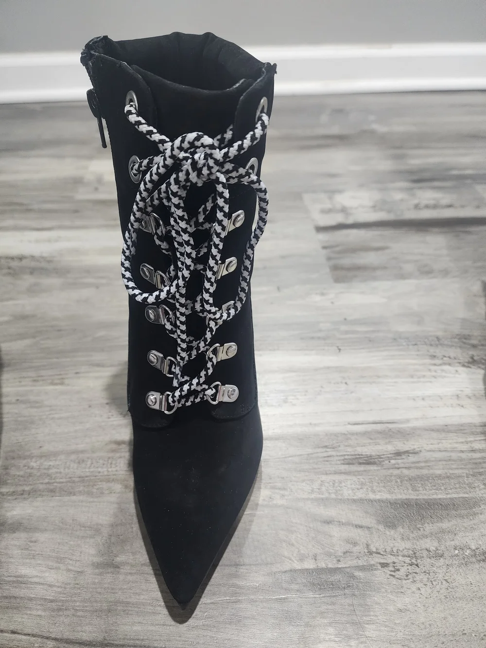 Steve Madden Black Suede Lace-Up Pointed Toe Ankle Bootie